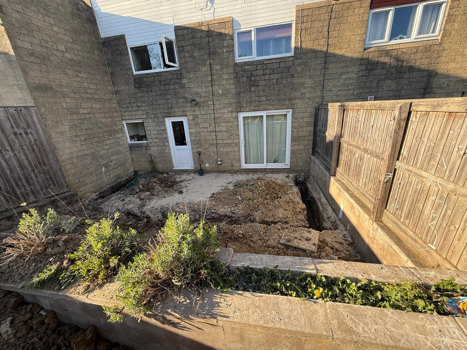 Before: excavated garden and footings at the rear of a Bath terrace